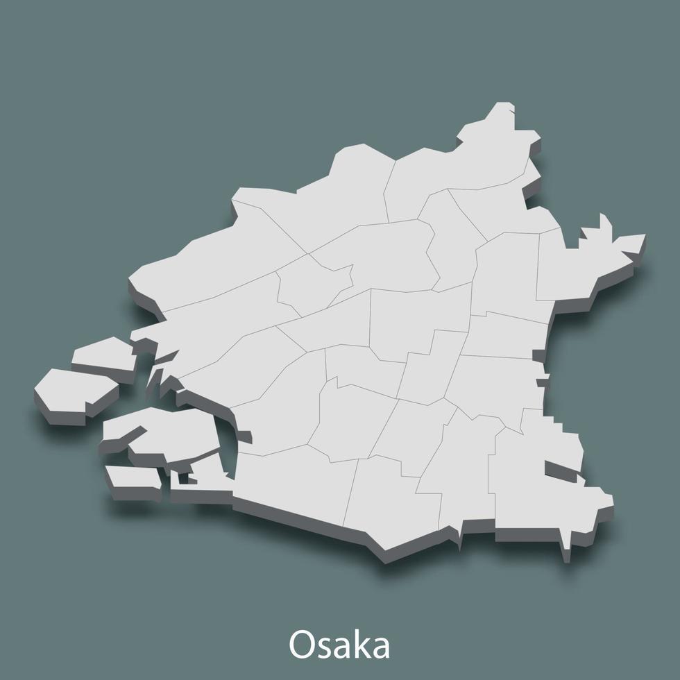 Mapa isométrico 3d de osaka es una ciudad de japón vector