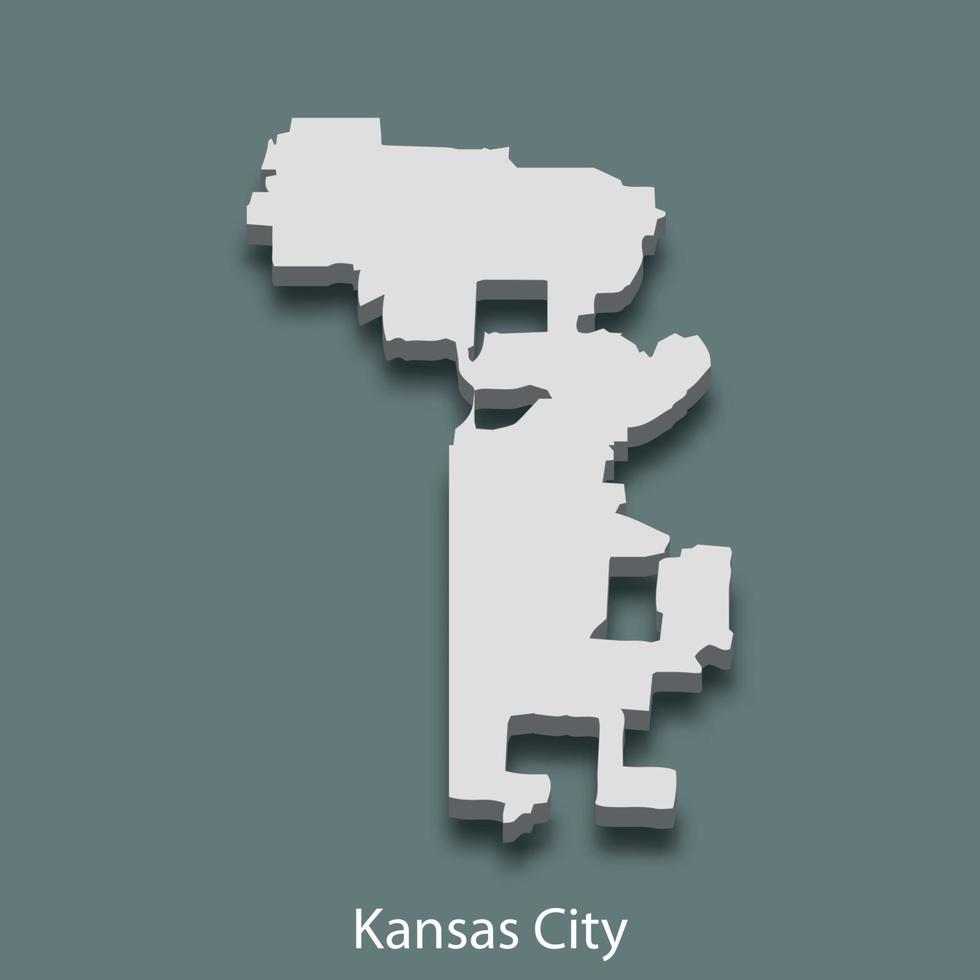 El mapa isométrico 3d de la ciudad de kansas es una ciudad de estados unidos vector