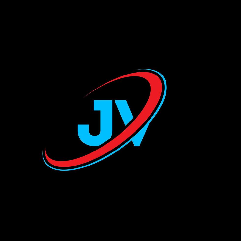 JV J V letter logo design. Initial letter JV linked circle uppercase monogram logo red and blue. JV logo, J V design. jv, j v vector