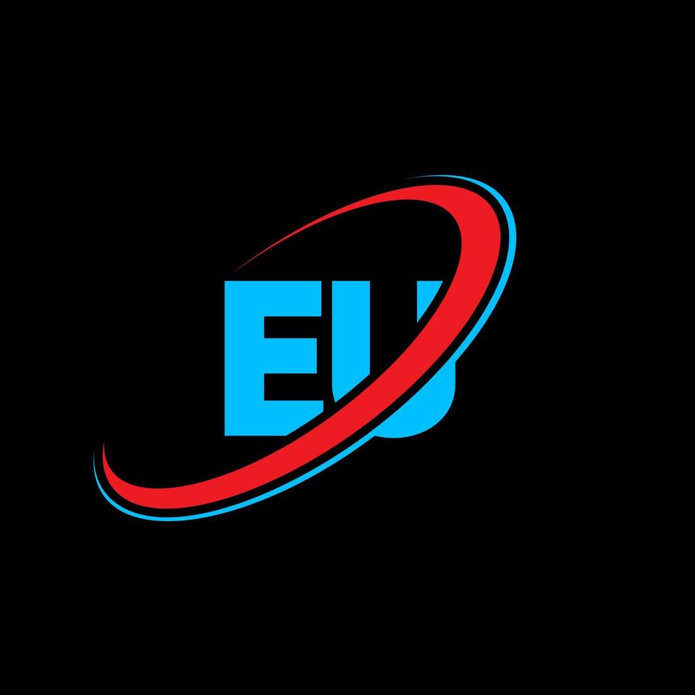 EU E U letter logo design. Initial letter EU linked circle uppercase monogram logo red and blue. EU logo, E U design. eu, e u vector