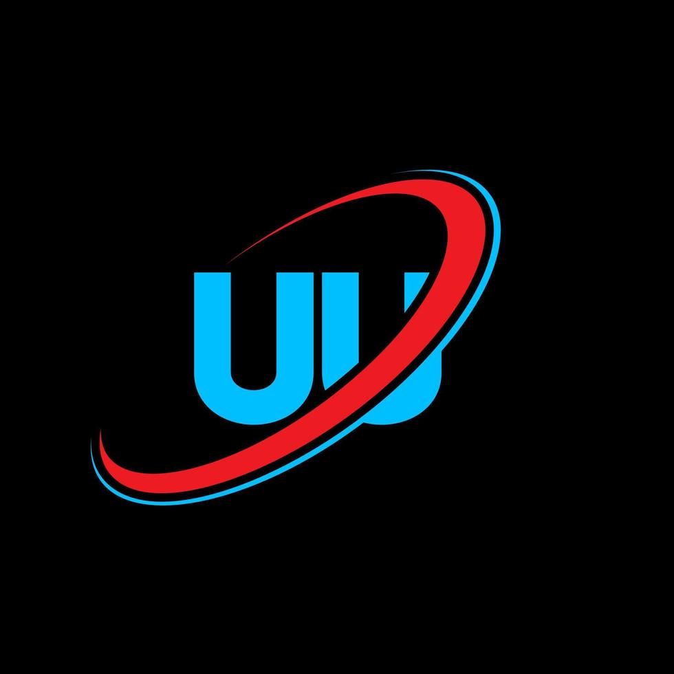 UU U U letter logo design. Initial letter UU linked circle uppercase monogram logo red and blue. UU logo, U U design. uu, u u vector