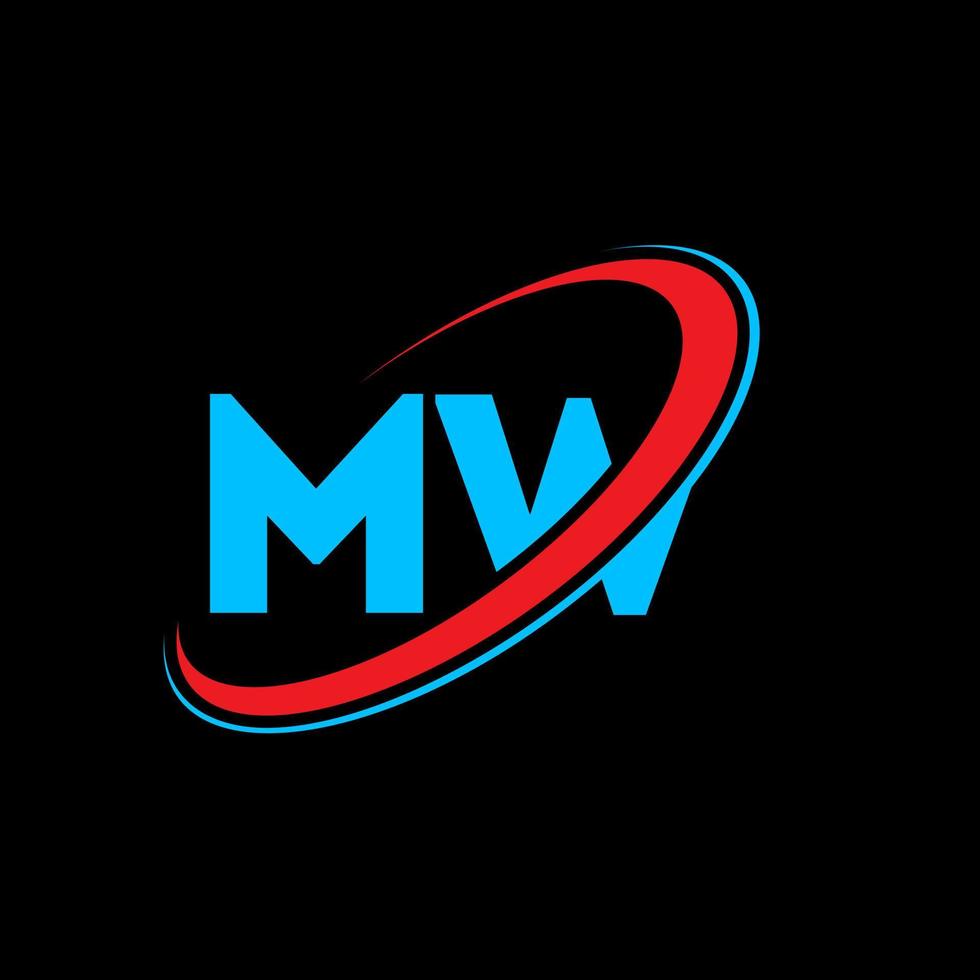 MW M W letter logo design. Initial letter MW linked circle uppercase monogram logo red and blue. MW logo, M W design. mw, m w vector