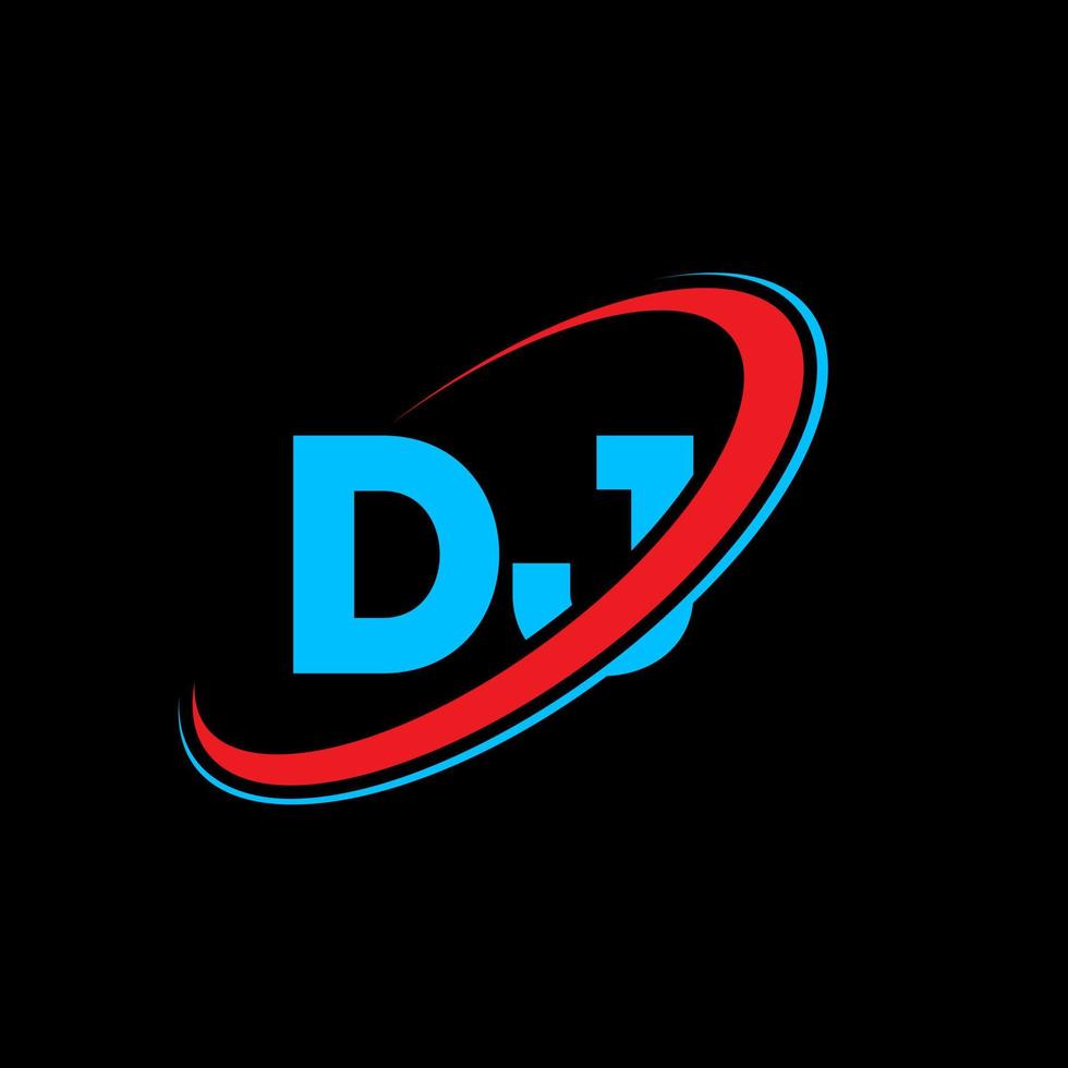 DJ D J letter logo design. Initial letter DJ linked circle uppercase monogram logo red and blue. DJ logo, D J design. dj, d j vector