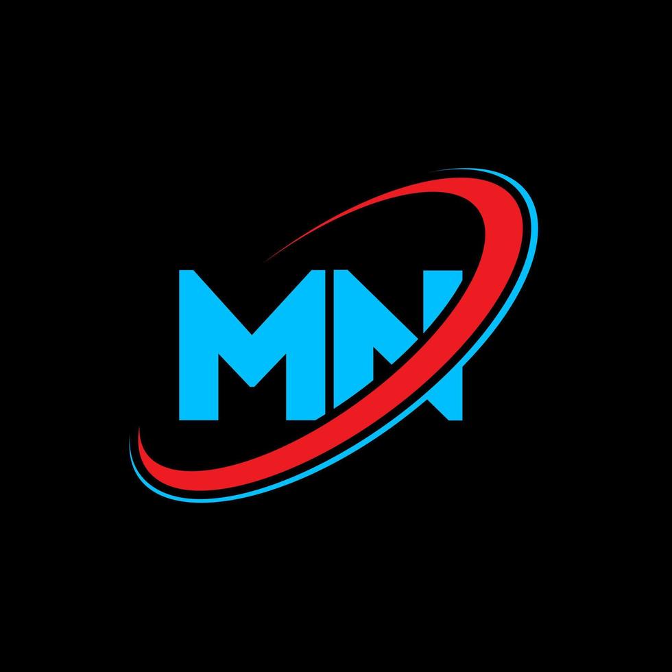 MN M N letter logo design. Initial letter MN linked circle uppercase monogram logo red and blue. MN logo, M N design. mn, m n vector