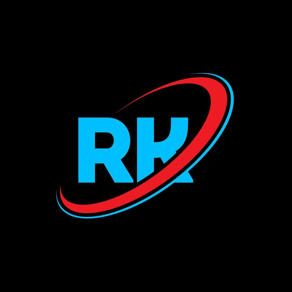 RK R K letter logo design. Initial letter RK linked circle uppercase monogram logo red and blue. RK logo, R K design. rk, r k vector