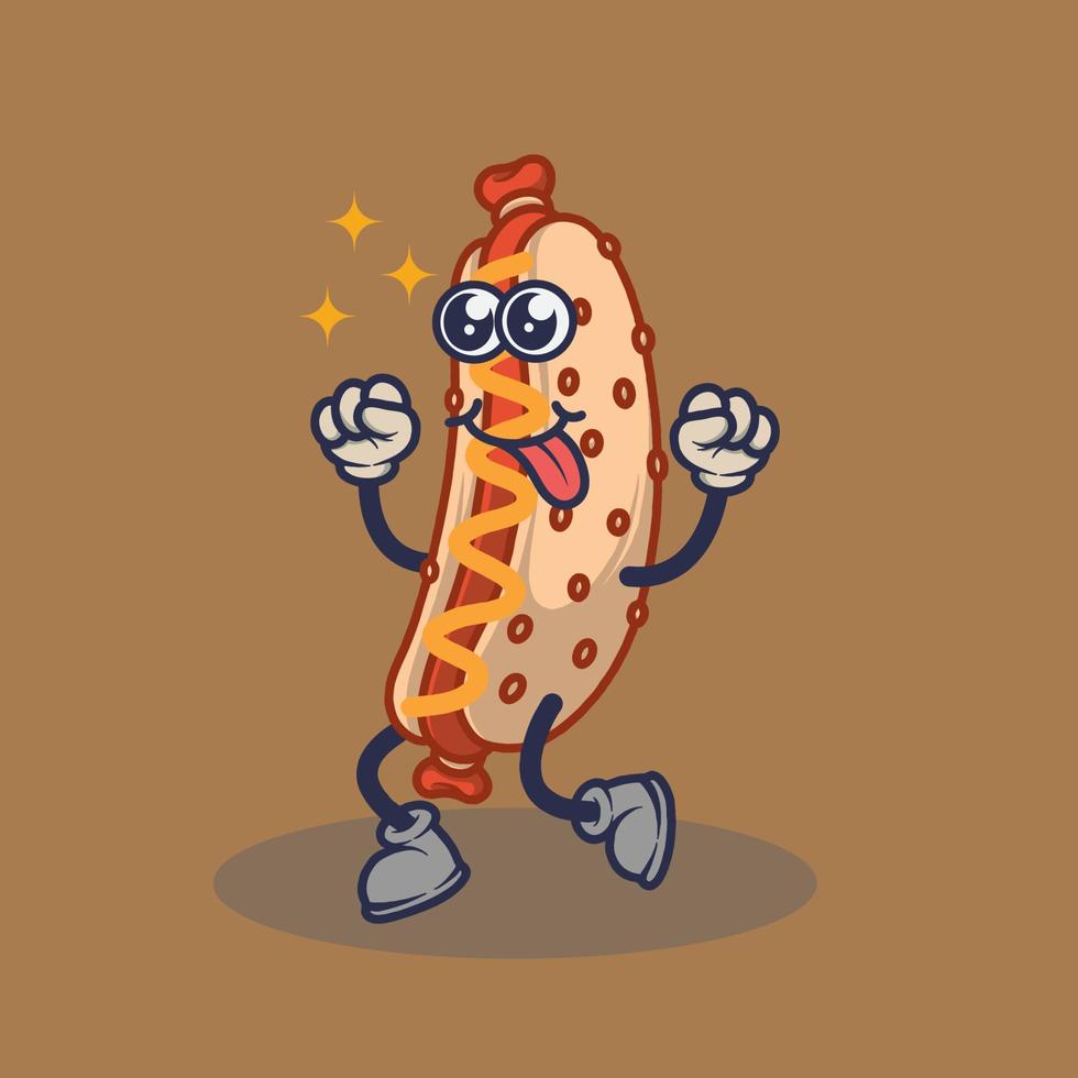 Teary eyes Hotdog with stuck out tongue expression sticker. vector