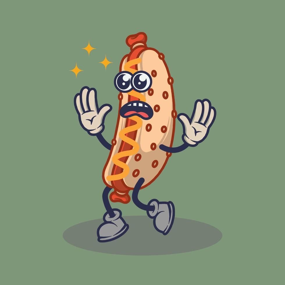 Teary eyes Hotdog with weary face expression sticker. vector