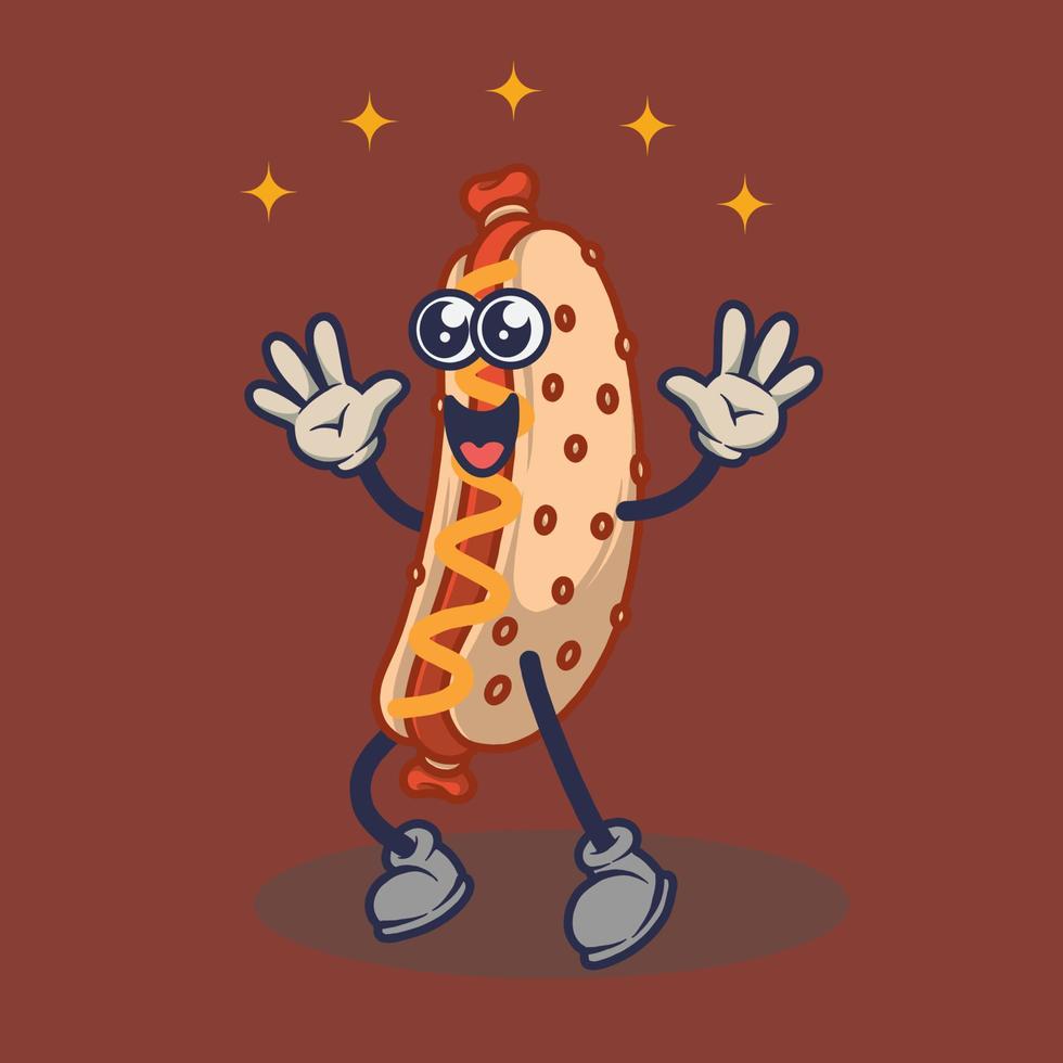 Teary eyes Hotdog with happy face expression sticker. vector