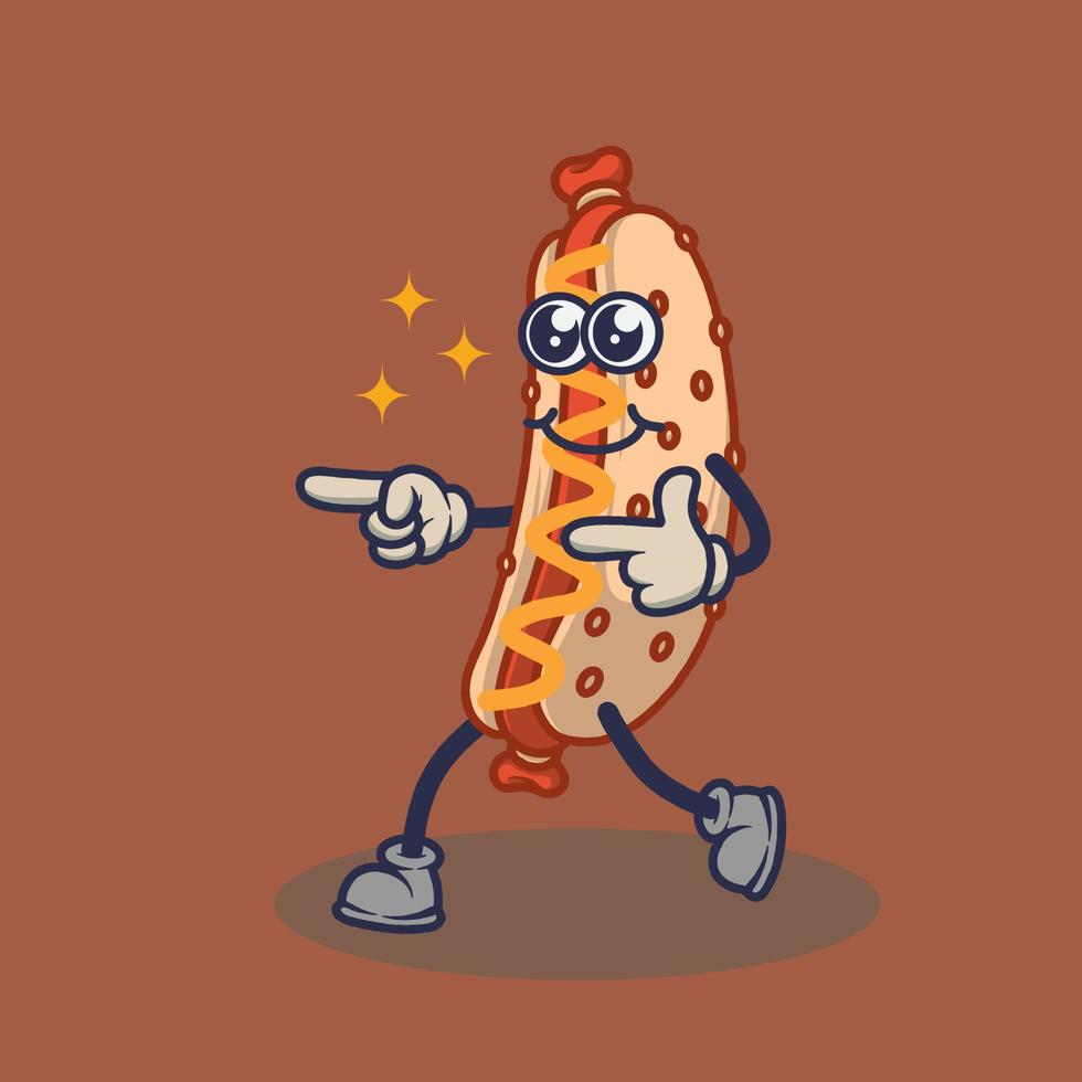 Teary eyes Hotdog with stuck out tongue expression sticker. vector