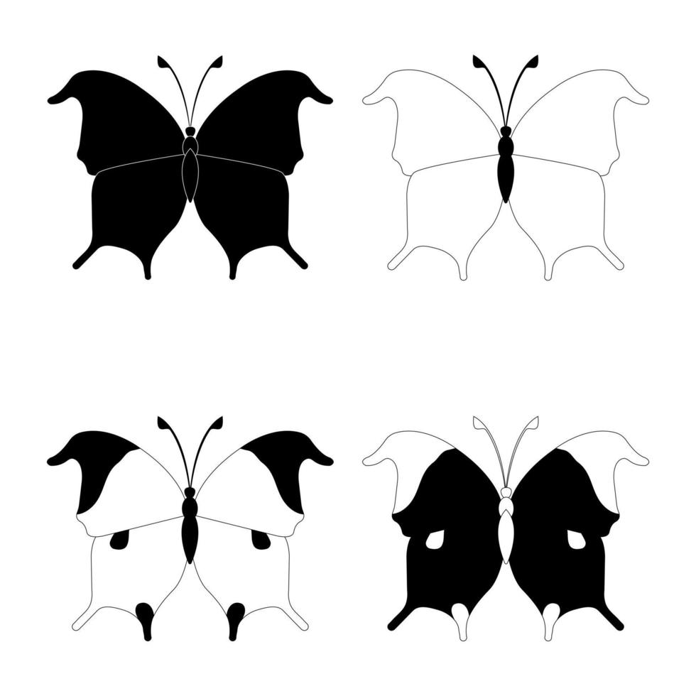 Species set, black and white butterfly insects, flat style. vector