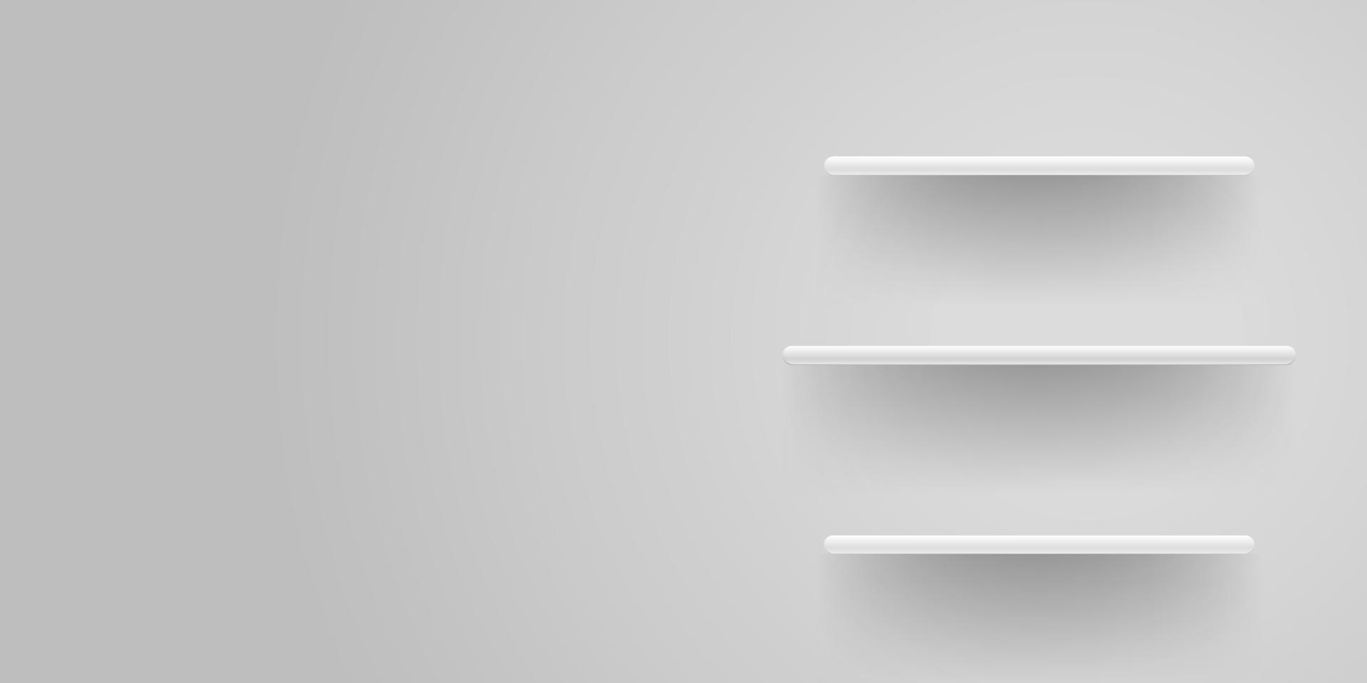 White shelf mockup, empty shelves template for product display, bookshelf, frame shelf on a wall vector