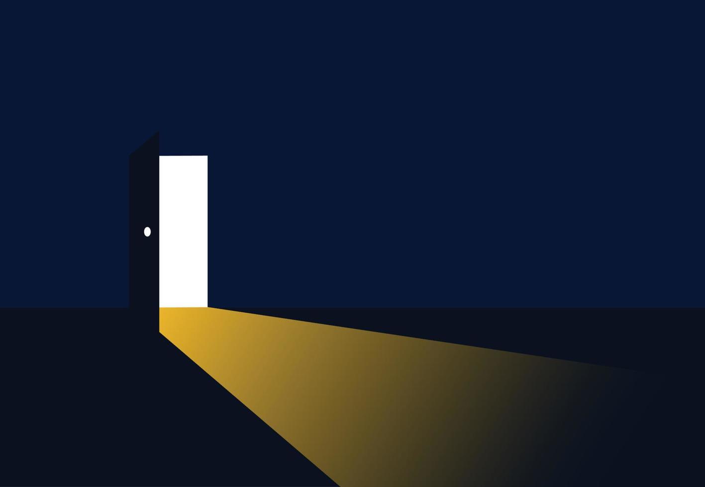 The open door out of the darkness to the light. Hope Concept. New Possibilities. Vector illustration