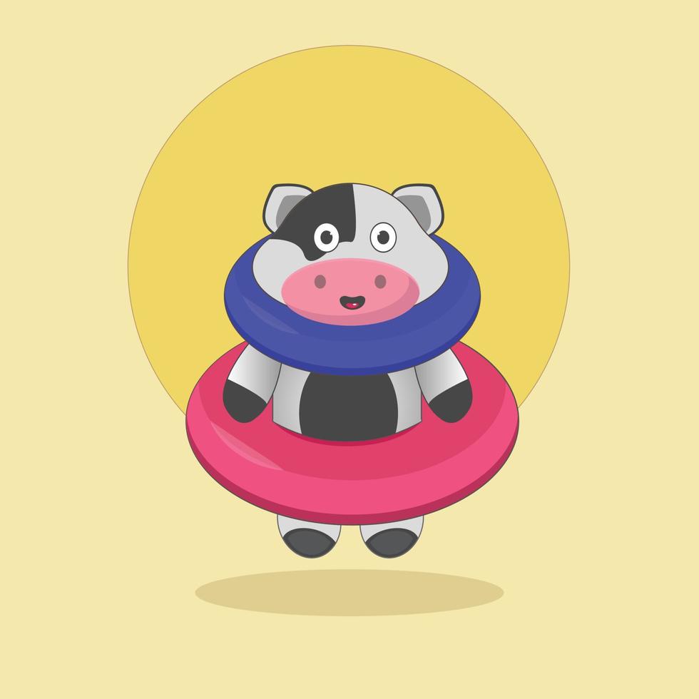 Illustration of Cow is carrying two swimming  balloon, Suitable for drawing book cover, poster, shirt, icon, mascot etc. vector