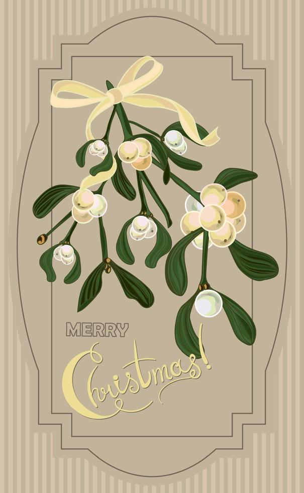 tarjeta de navidad vintage con bayas de muérdago vector