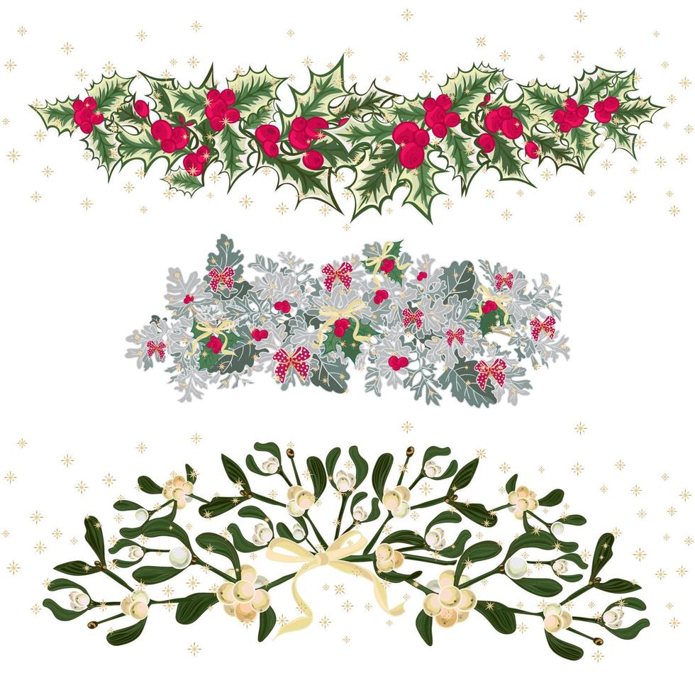 Set festive garlands of holly berry and cineraria vector