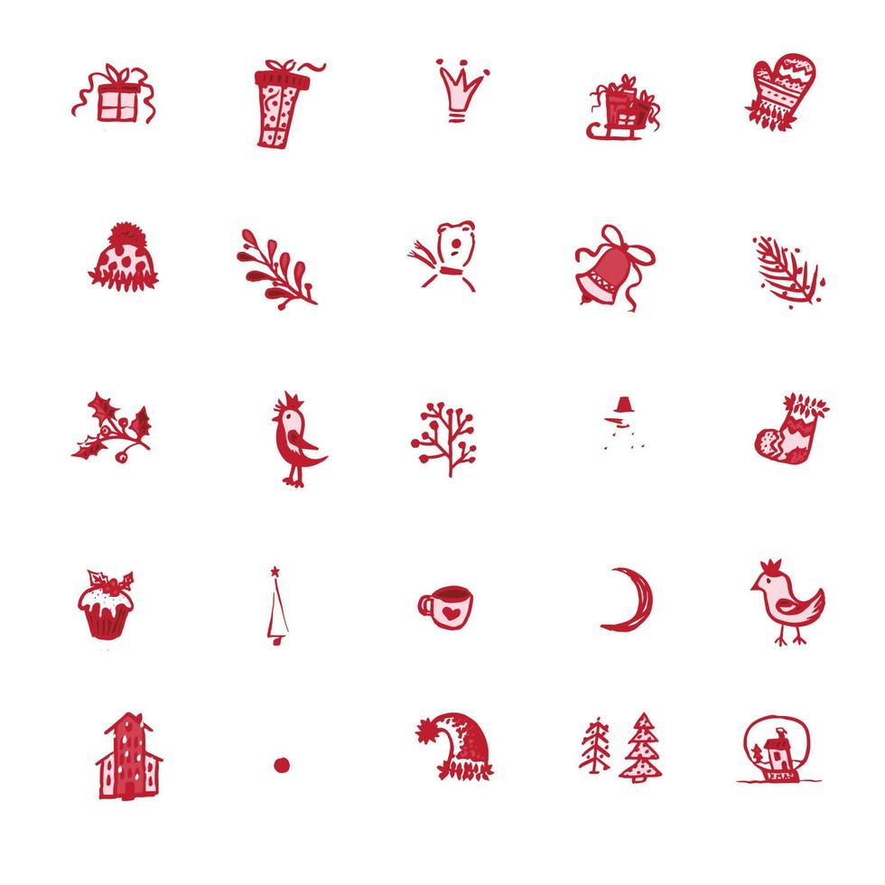 Holiday hand drawn sketch Christmas and New Year set icons isolated on dark blue background vector