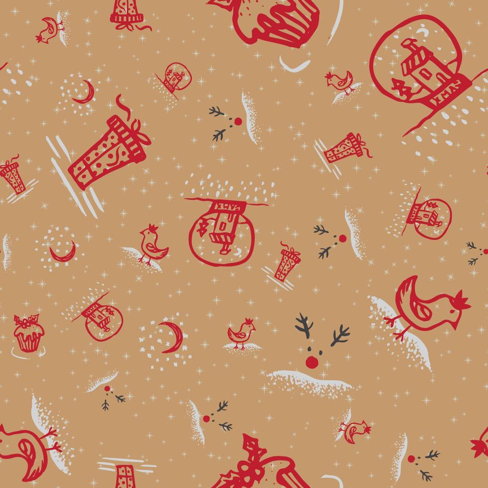 Holiday hand drawn sketch Christmas and New Year seamless background vector