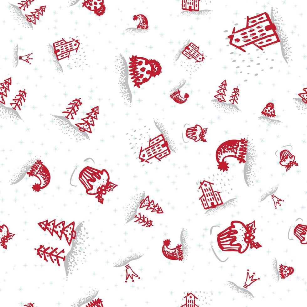 Holiday hand drawn sketch Christmas and New Year seamless background vector