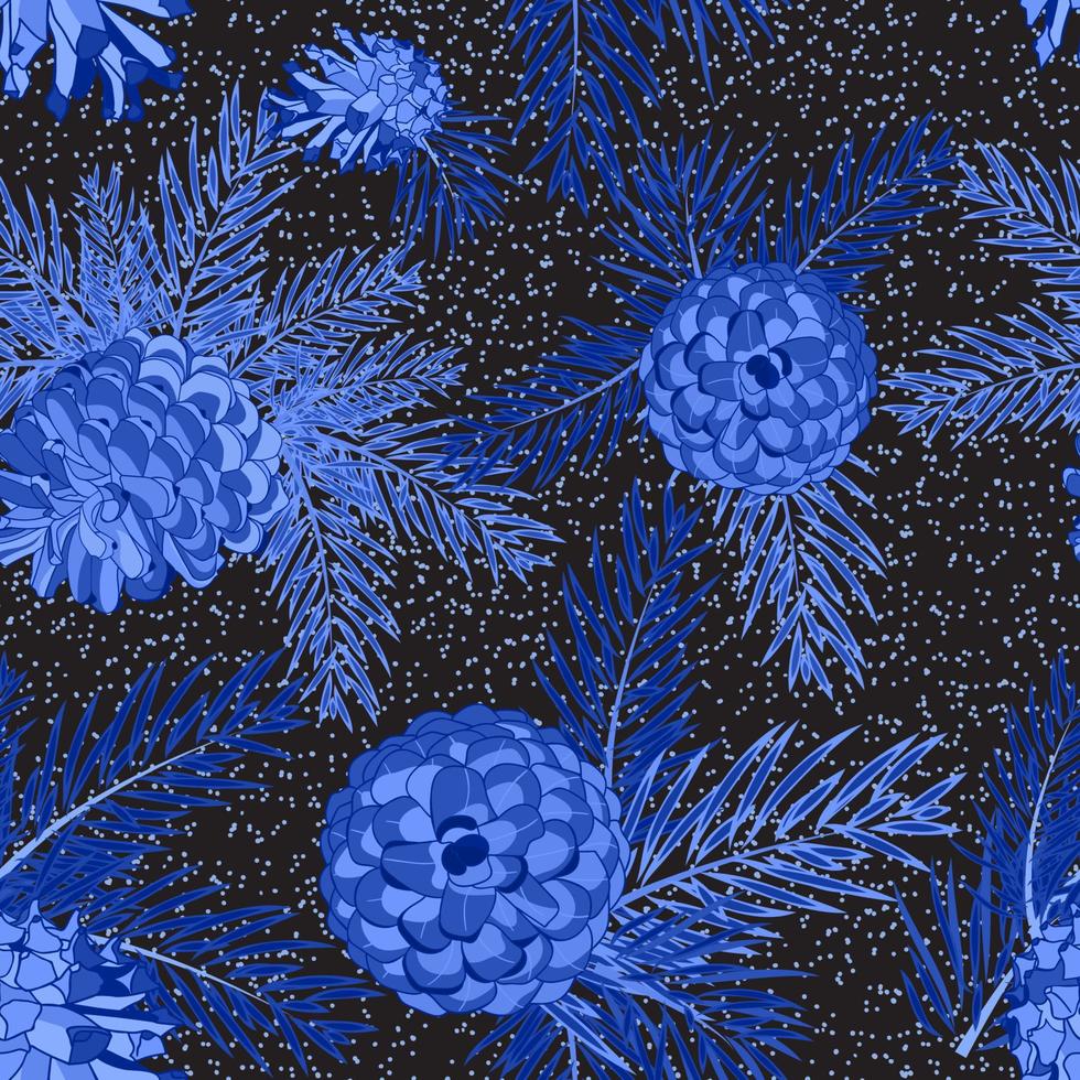 Seamless pattern with fir-cone in blue colors. Christmas tree ornament vector
