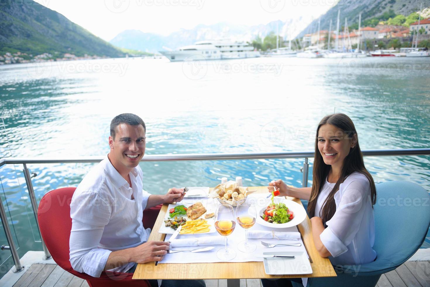 couple having lanch at beautiful restaurant photo