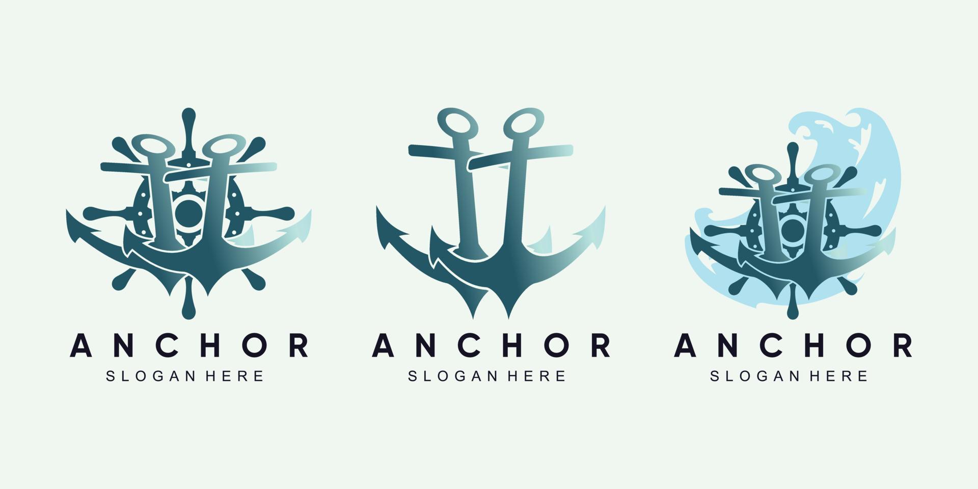 conjunto de paquete de diseño de logotipo de ancla para icono de marinero con concepto creativo vector premium