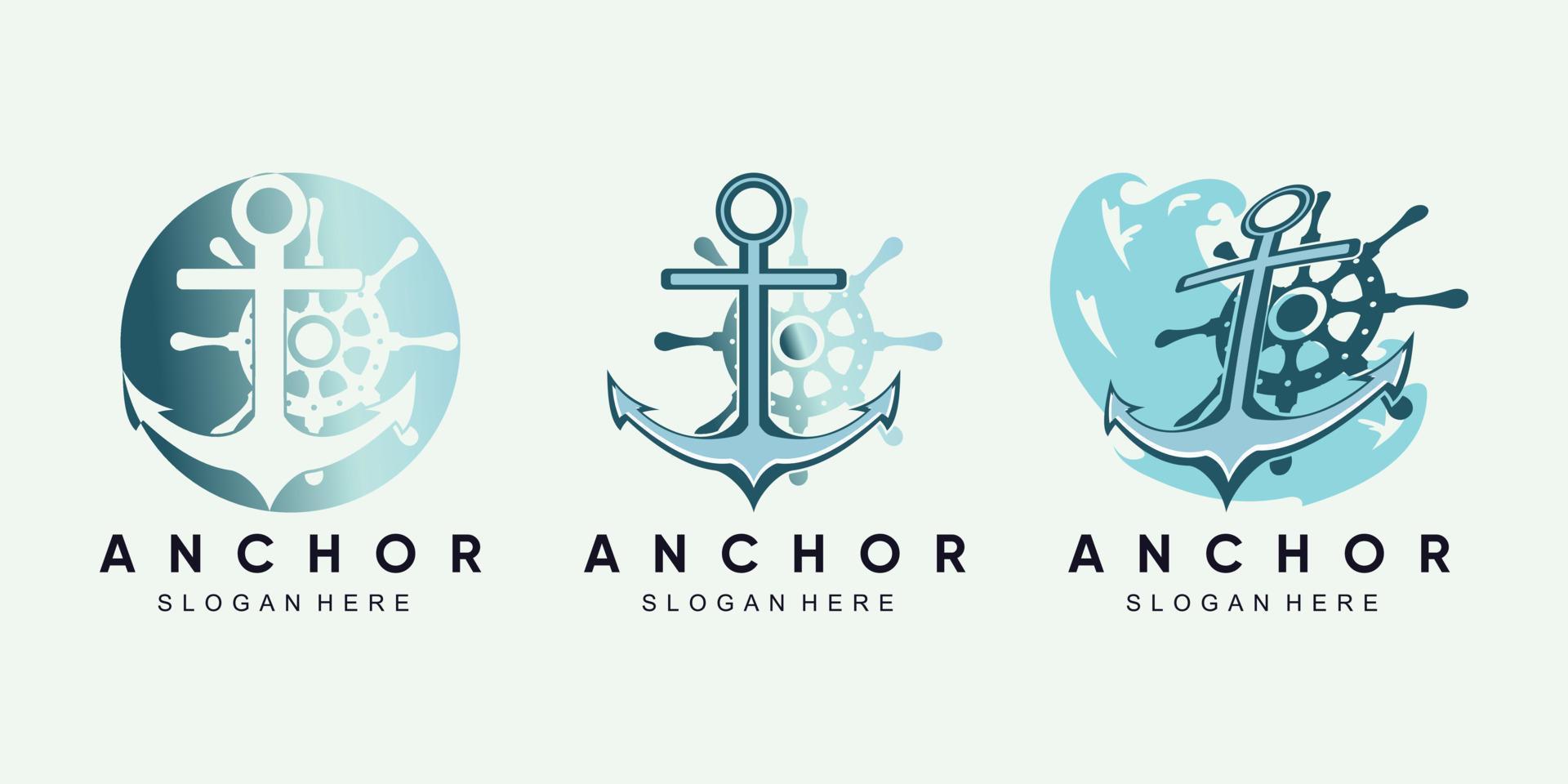 conjunto de paquete de diseño de logotipo de ancla para icono de marinero con concepto creativo vector premium