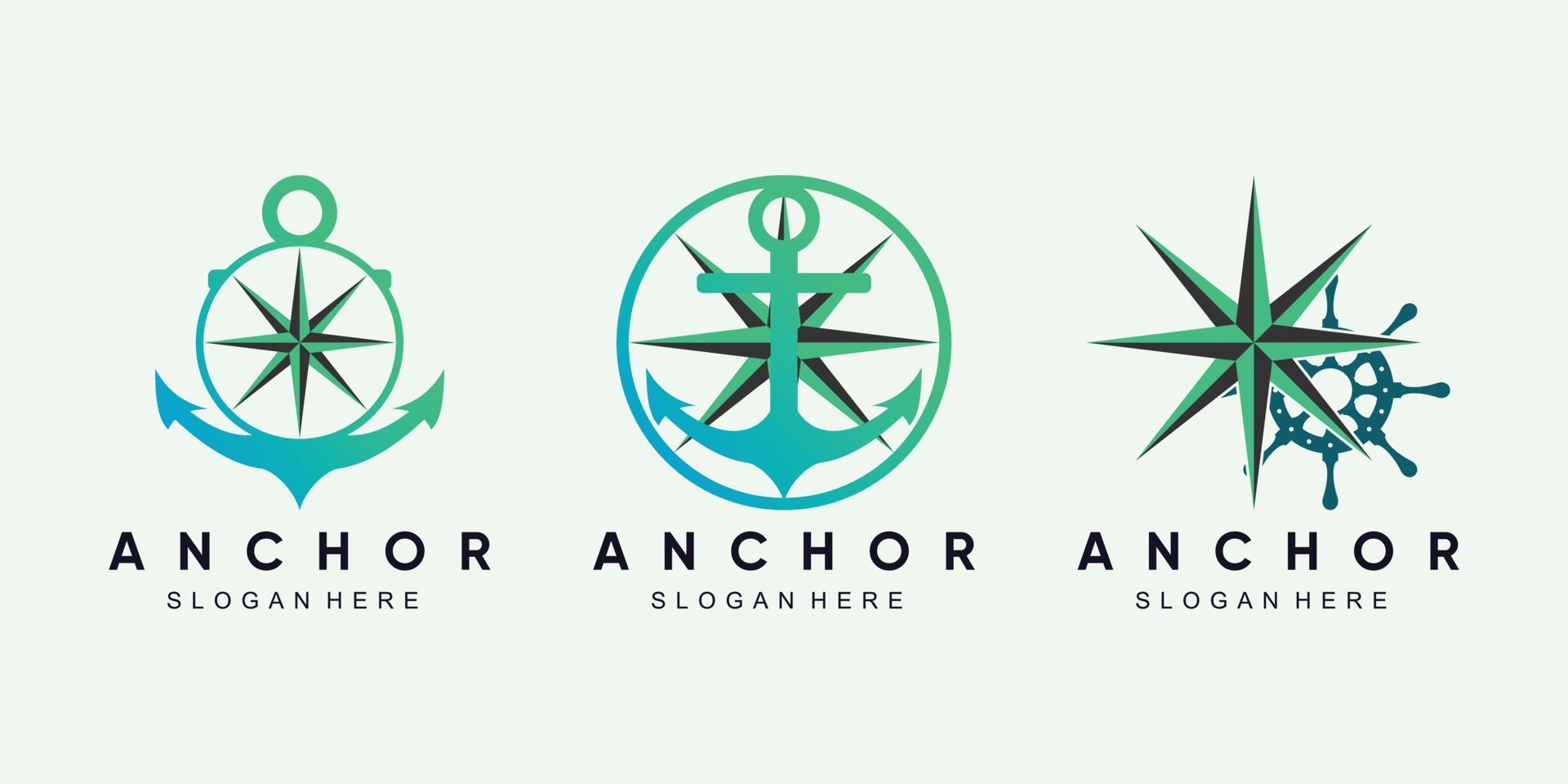 conjunto de paquete de diseño de logotipo de ancla para icono de marinero con concepto creativo vector premium