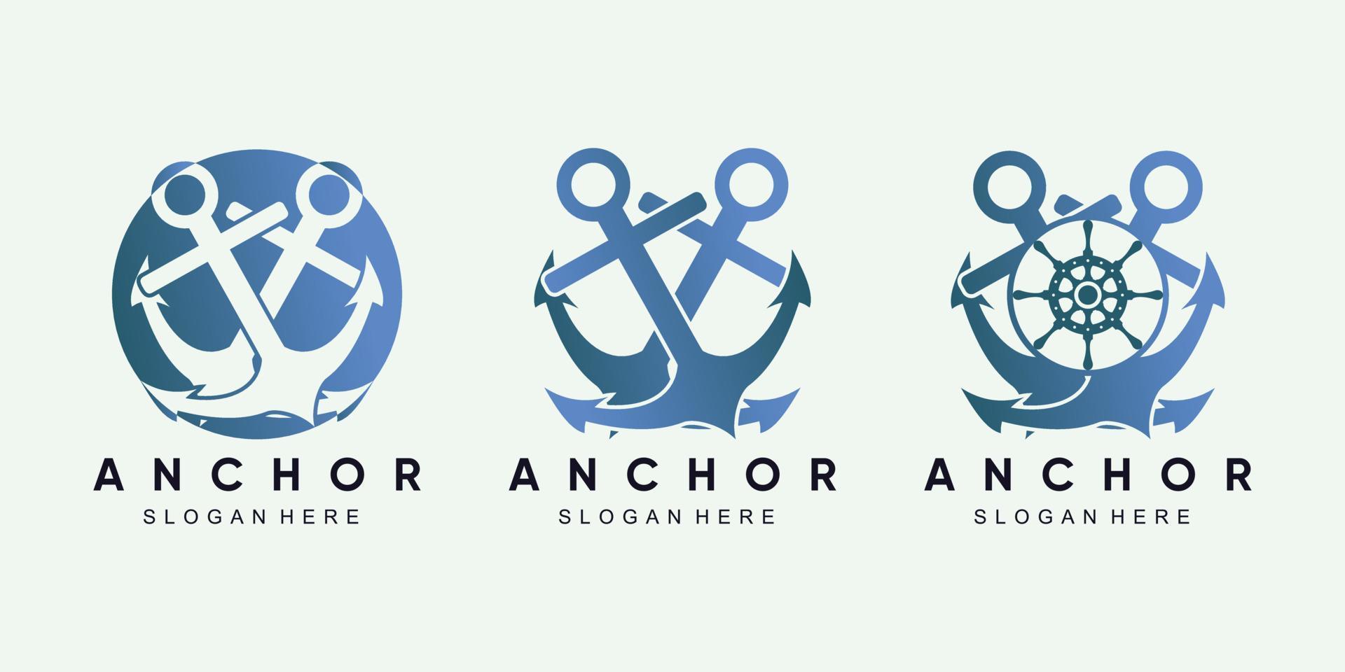 conjunto de paquete de diseño de logotipo de ancla para icono de marinero con concepto creativo vector premium