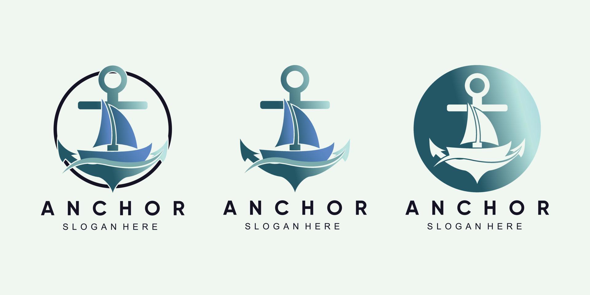 conjunto de paquete de diseño de logotipo de ancla para icono de marinero con concepto creativo vector premium