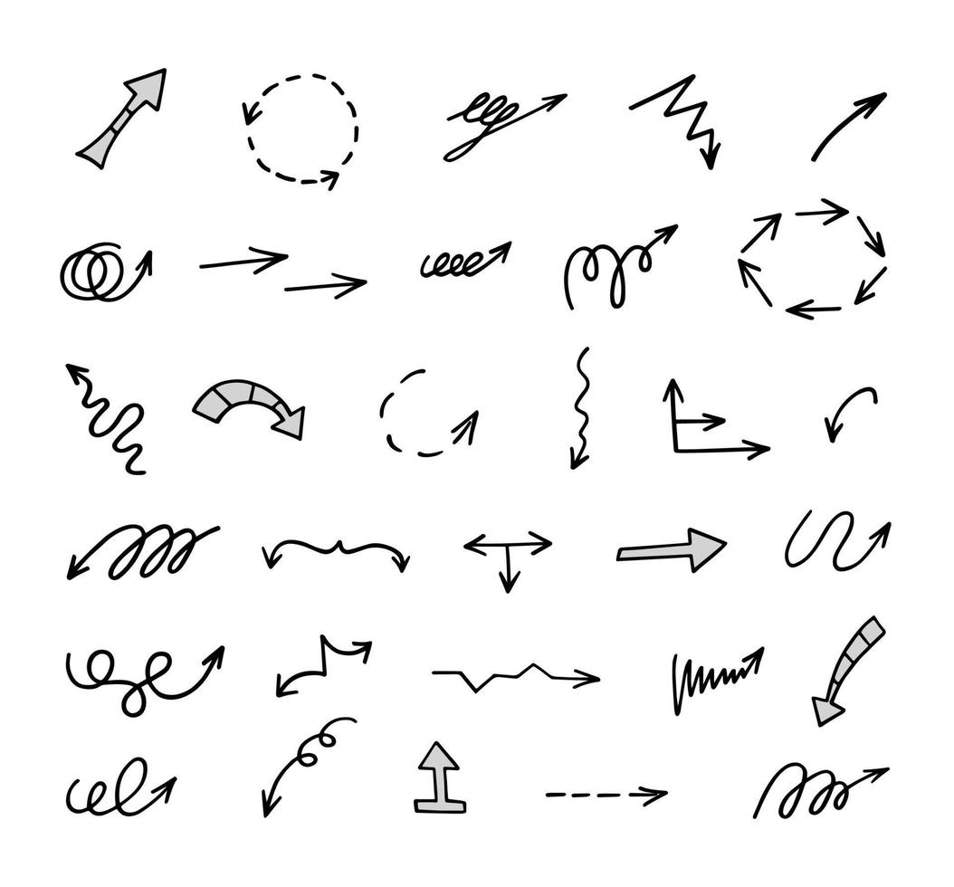 Vector set of hand drawn arrows, elements for presentation