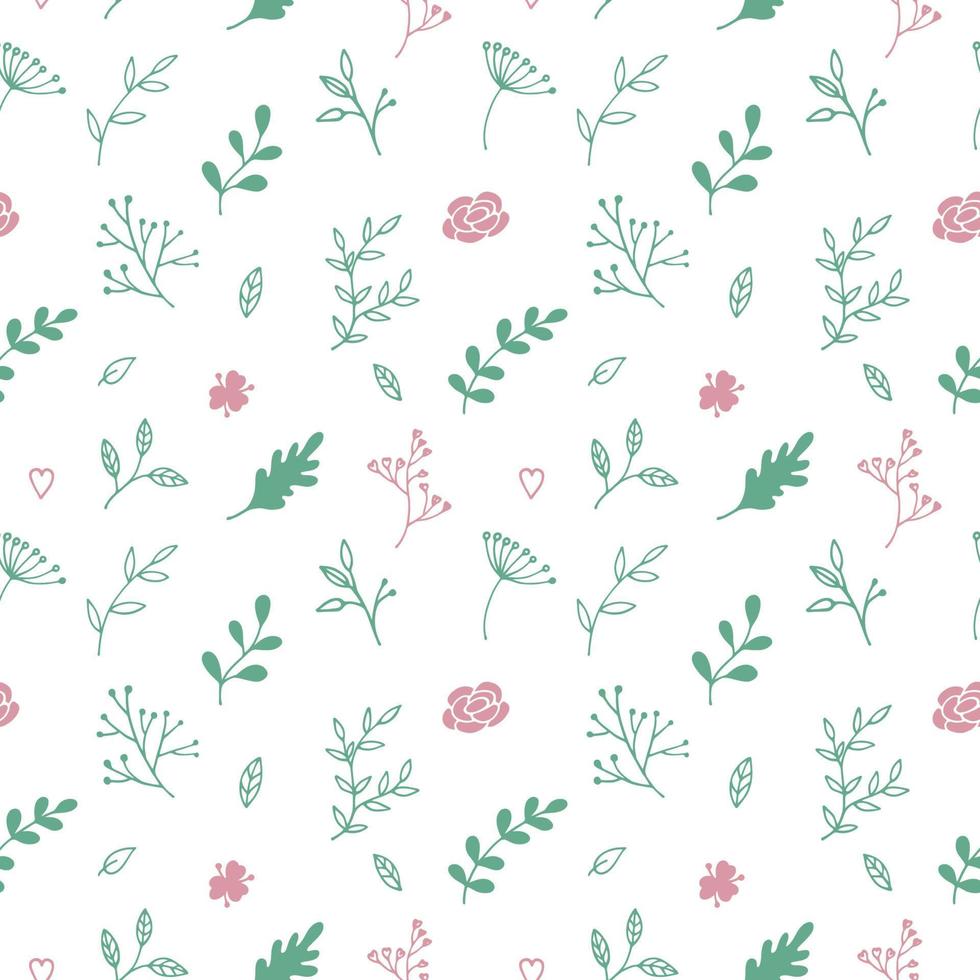 Vector seamless pattern from hand drawn floral elements, plants. Abstract background   with flowers, leaves, branches. Trendy texture from cute doodle botanical elements, wallpaper