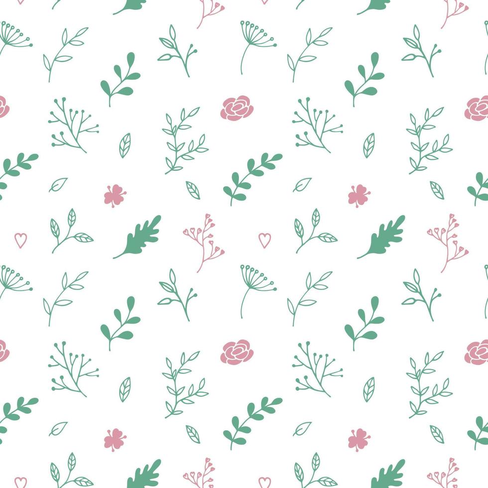 Vector seamless pattern from hand drawn floral elements, plants. Abstract background   with flowers, leaves, branches. Trendy texture from cute doodle botanical elements, wallpaper