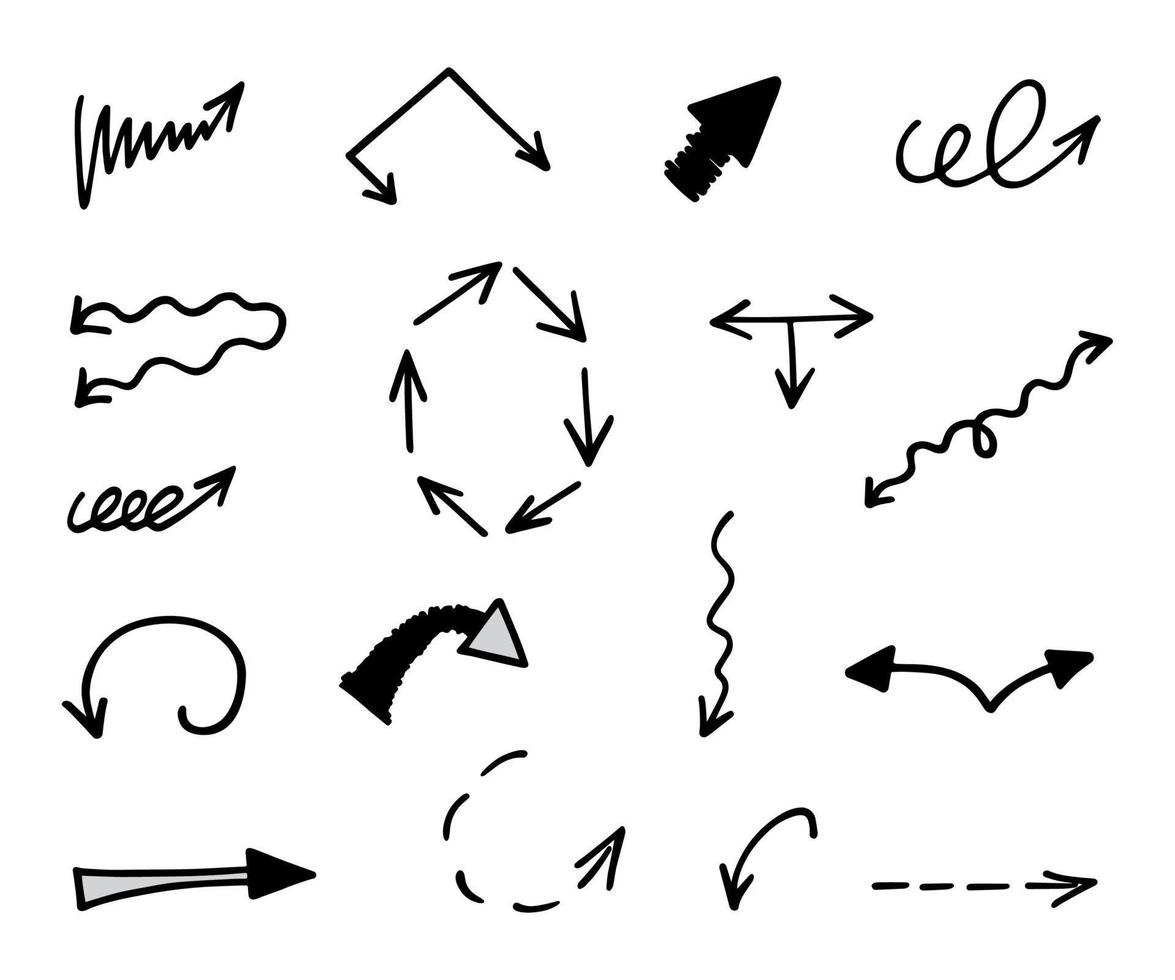 Vector set of hand drawn arrows, elements for presentation