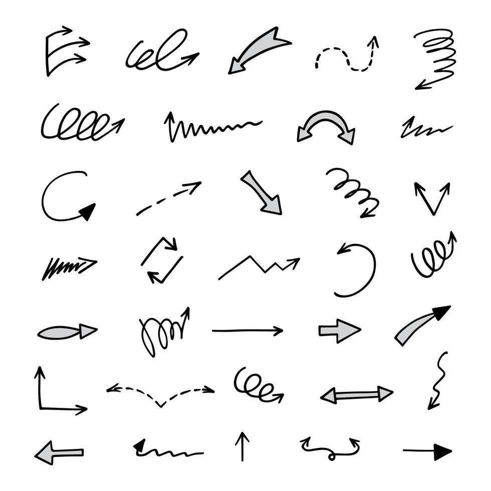 Vector set of hand drawn arrows, elements for presentation