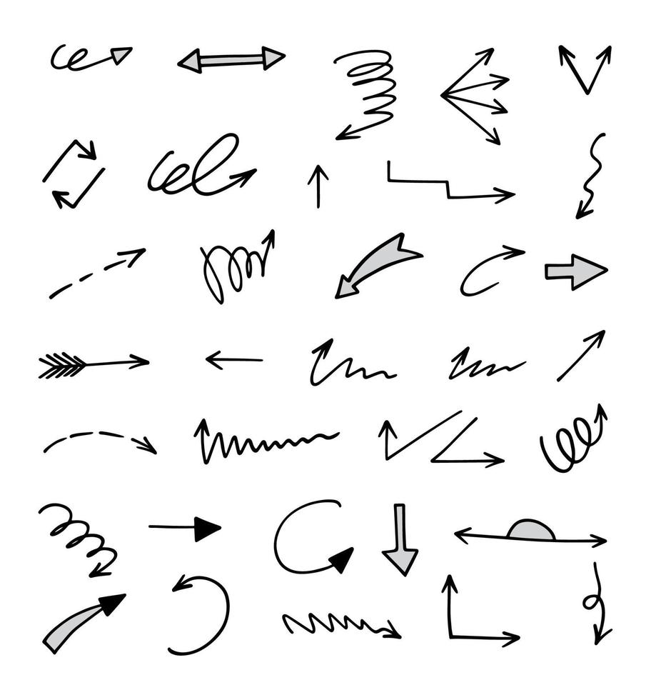 Vector set of hand drawn arrows, elements for presentation