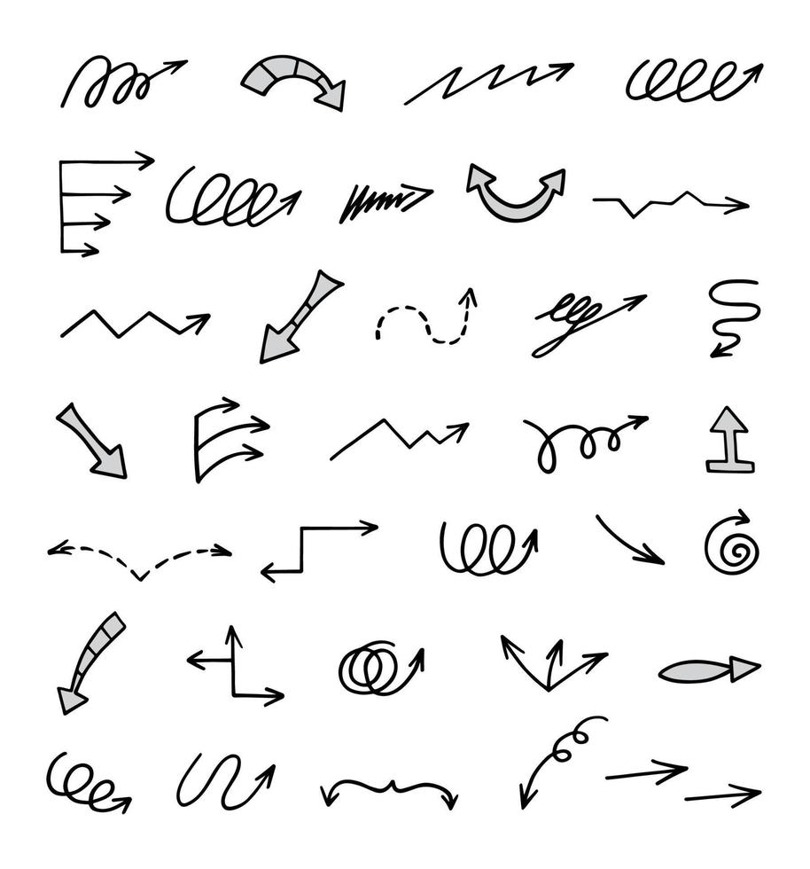 Vector set of hand drawn arrows, elements for presentation