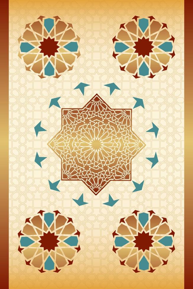 Geometric Islamic Pattern with colorful arabesque shapes for greeting card or decoration interior. Tile repeating vector border