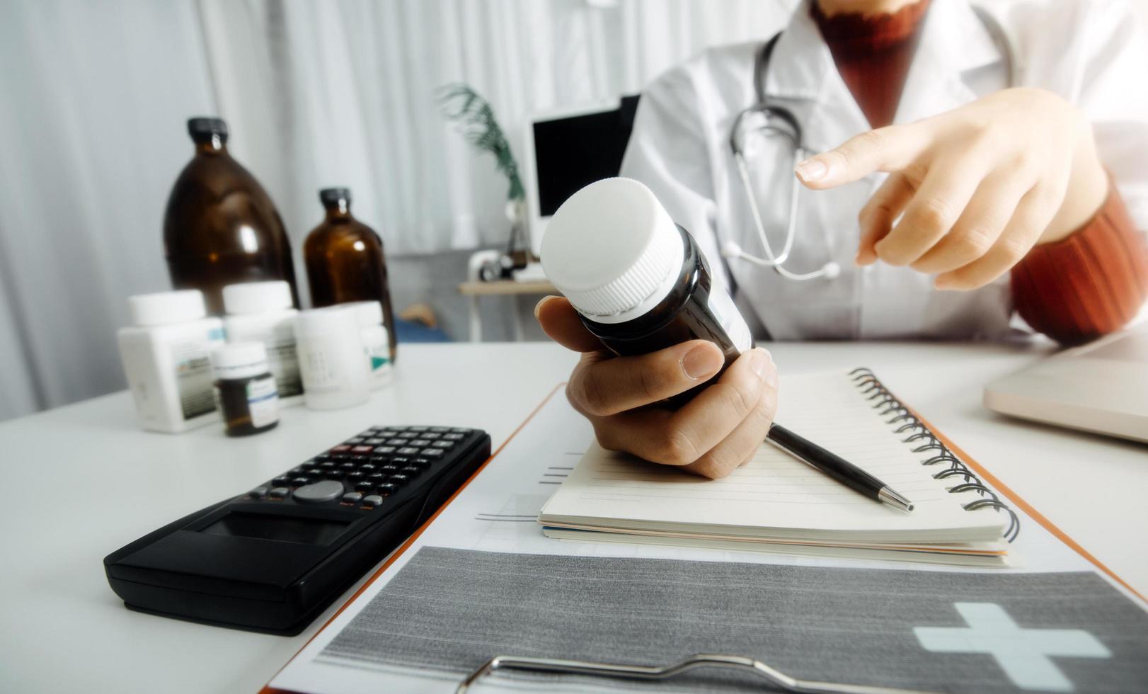 Double exposure of technology healthcare And Medicine concept. Doctors using digital tablet and modern virtual screen interface icons panoramic banner, blurred background. photo