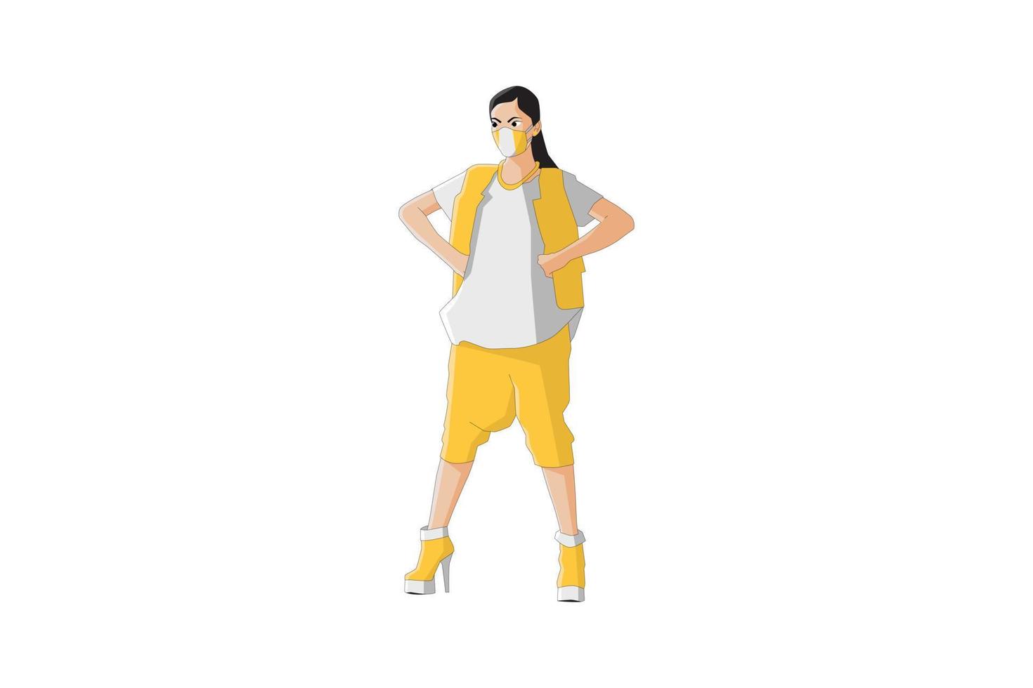 Vector illustration of casual women posing with mask