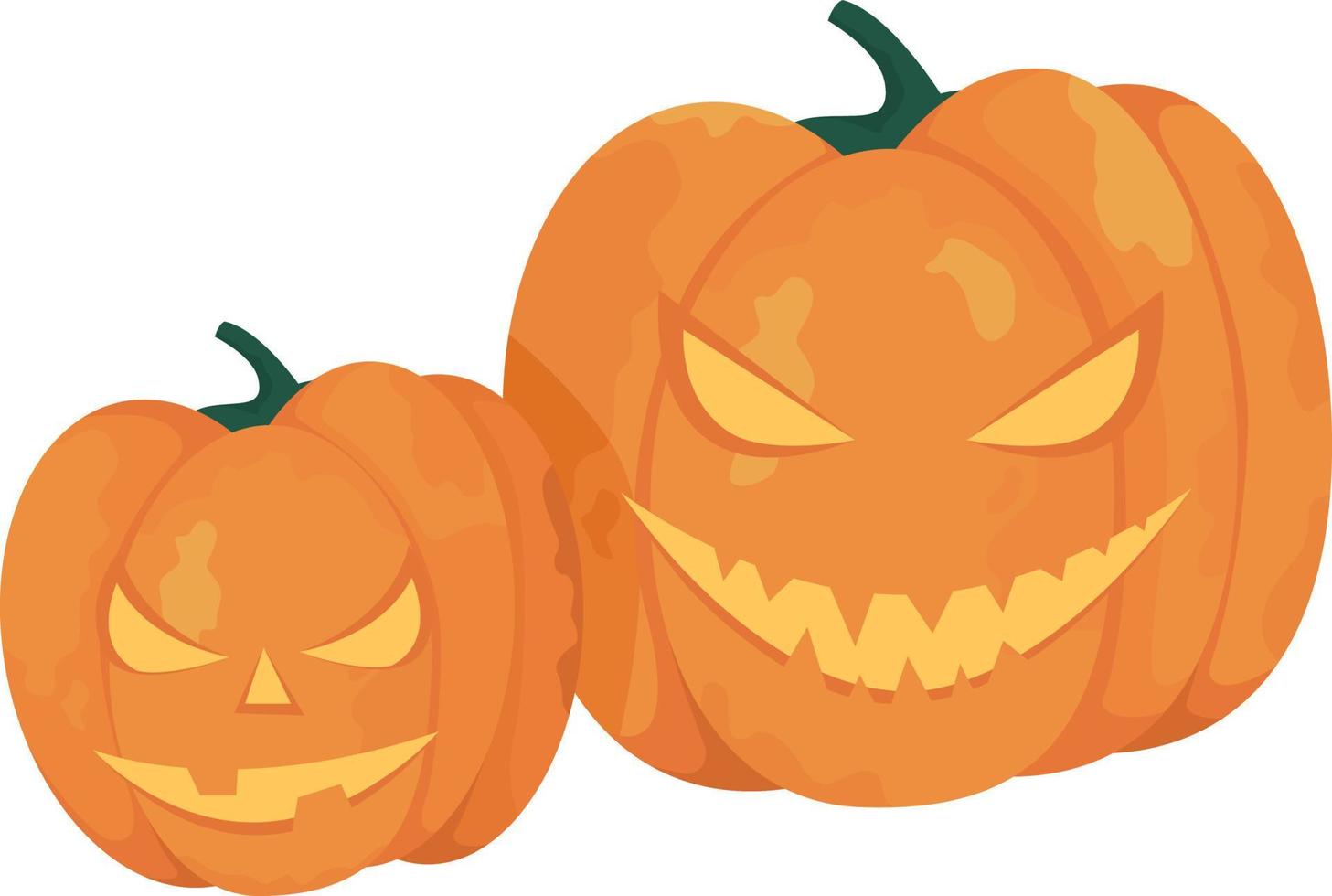 Pumpkins with evil faces semi flat color vector objects