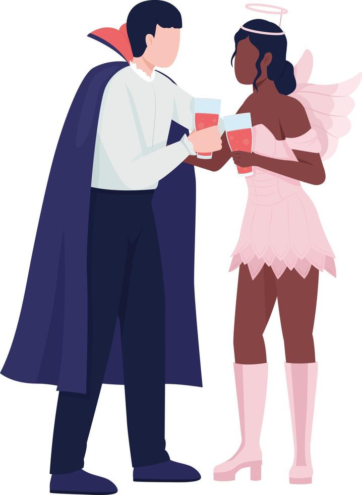 Couple in halloween costumes semi flat color vector characters