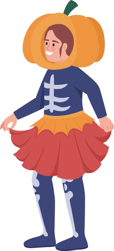 disfraz de halloween para niña personaje de vector de color semiplano. figura editable. persona de cuerpo completo en blanco. esqueleto de calabaza simple ilustración de estilo de dibujos animados para diseño gráfico web y animación