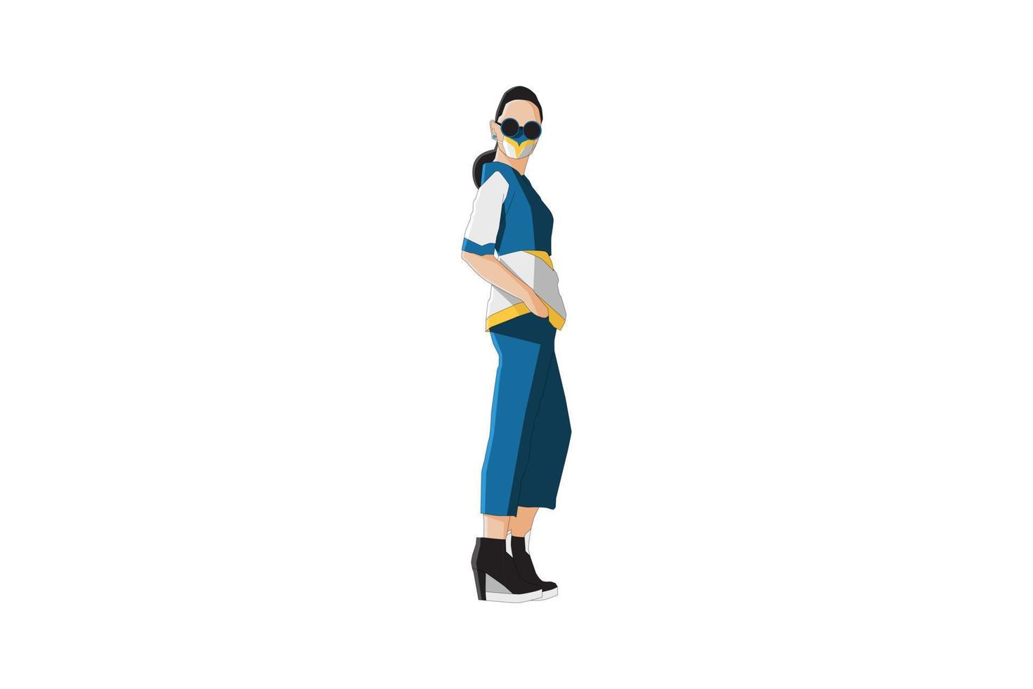 Vector illustration of casual women posing with mask