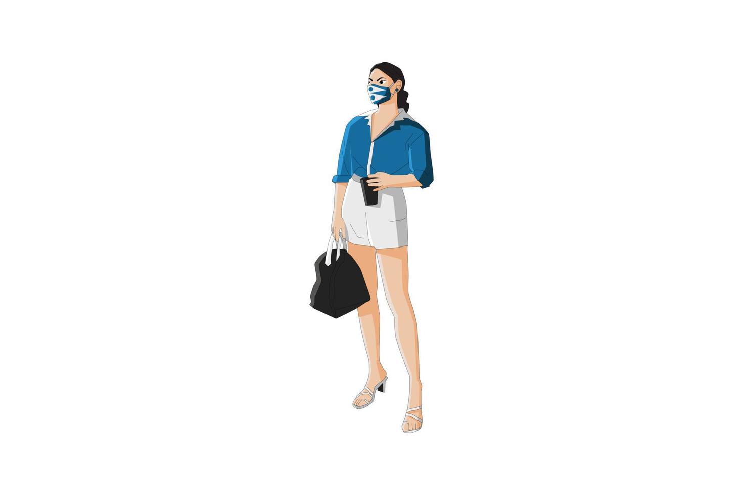 Vector illustration of casual women posing with mask