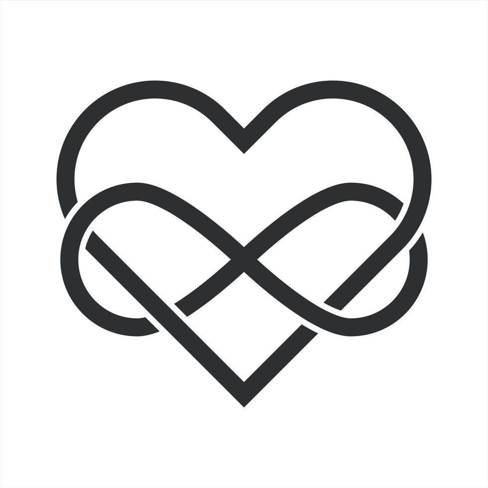 Heart shape and infinity symbol made of intertwined lines. Symbol of eternal love. Decorative graphic element. Vector illustration