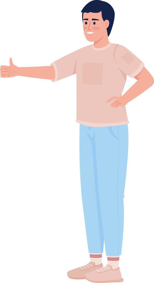 Smiling man semi flat color vector character. Editable figure. Full body person on white. Casual outfit. Body language simple cartoon style illustration for web graphic design and animation