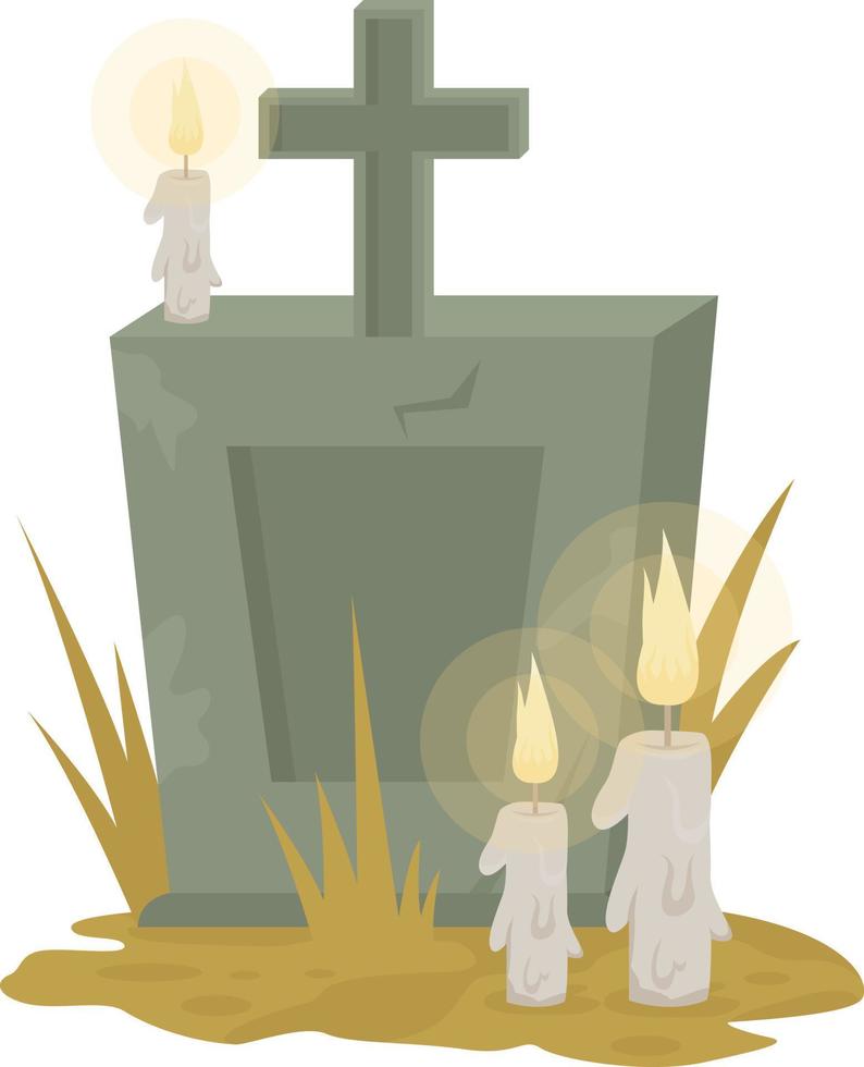 Gravestone with cross semi flat color vector object. Full sized item on white. Ancient cemetery. Spooky environment simple cartoon style illustration for web graphic design and animation