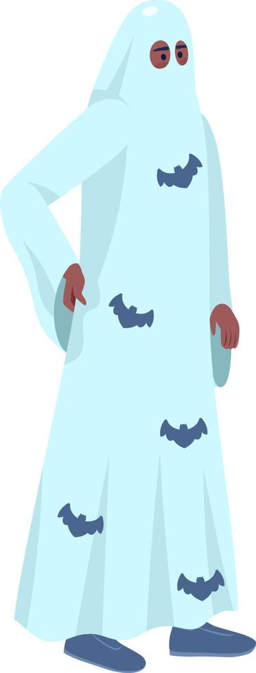 Man wearing ghost costume semi flat color vector character. Editable figure. Full body person on white. Halloween simple cartoon style illustration for web graphic design and animation