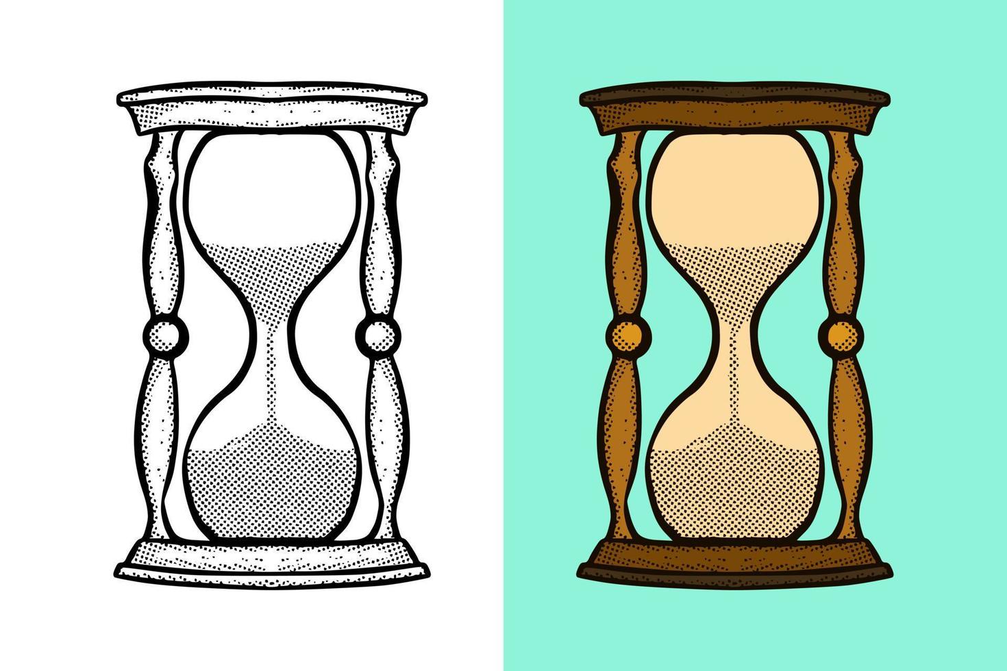 Illustration hourglass hand drawn cartoon vintage style vector