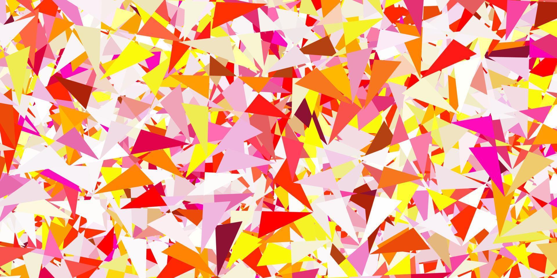 Telón de fondo de vector rosa claro, amarillo con triángulos, líneas.